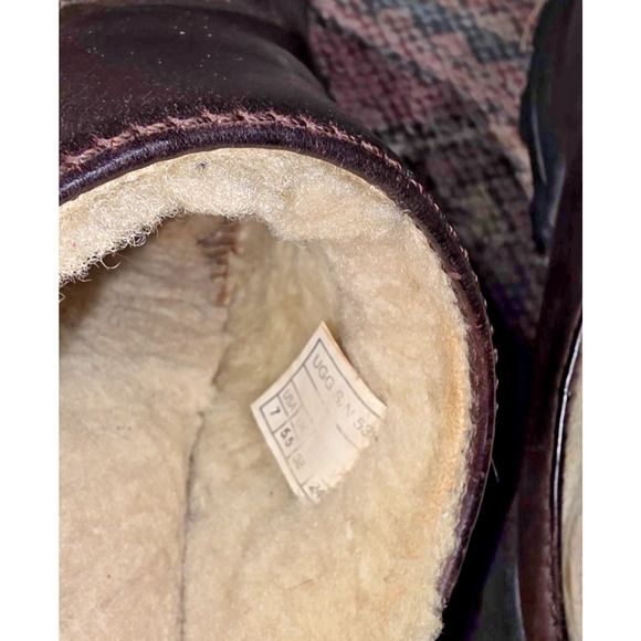 UGG Australia Brown Leather Clogs Women’s Size 7 Sheepskin Lined Slip-On Mules - Picture 6 of 6
